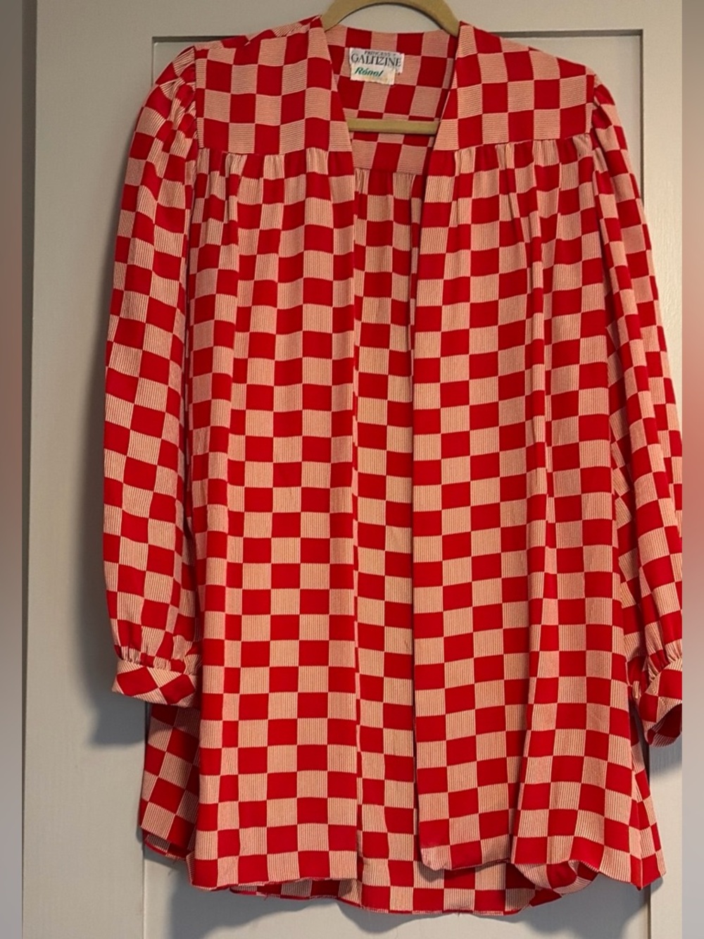 Vintage Checkerboard Open Blazer in Red and Cream by Princess Galitzine M/L